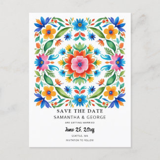 Mexican Floral Fiesta Save The Date Announcement Postcard
