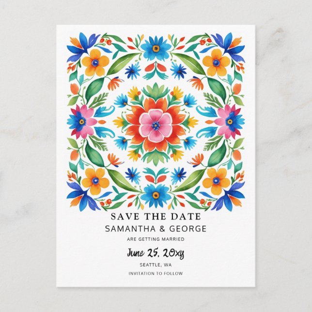 Mexican Floral Fiesta Save The Date Announcement Postcard (Front)