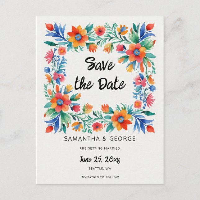Mexican Floral Fiesta Save The Date Announcement Postcard (Front)