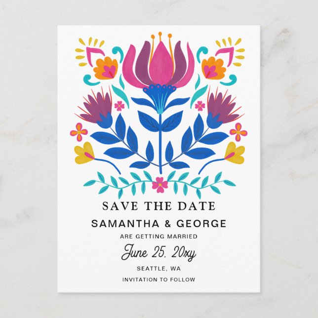 Mexican Floral Fiesta Save The Date Announcement Postcard (Front)
