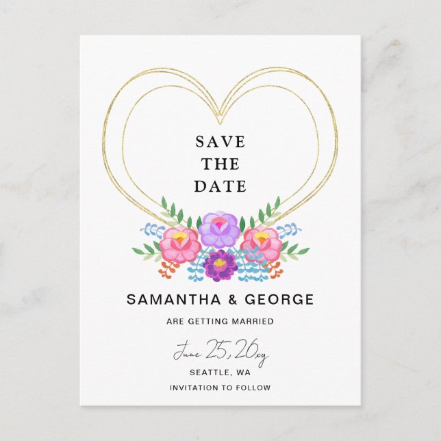 Mexican Floral Fiesta Save The Date Announcement Postcard (Front)