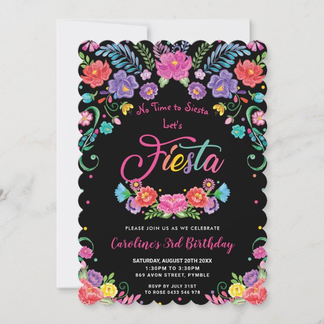 Mexican Floral Flowers Fiesta Birthday Party   Invitation (Front)