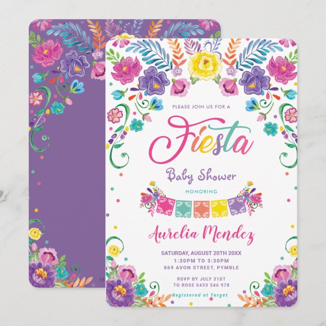 Mexican Floral Flowers Fiesta Girl Baby Shower  Invitation (Front/Back)