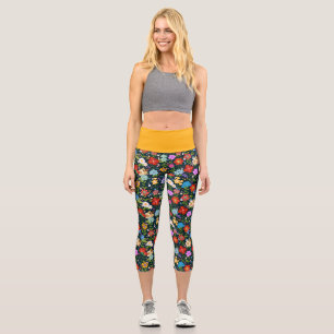 Mexican Floral Folk Art Capri Leggings