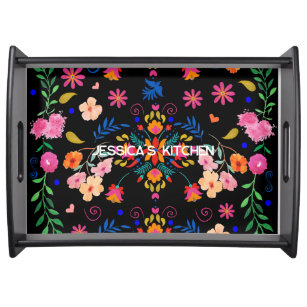Mexican Floral Folk Art Personalised Cutting Board Serving Tray
