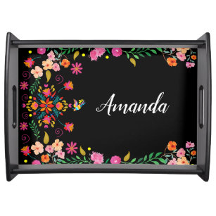 Mexican Floral Folk Art Personalised Serving Tray