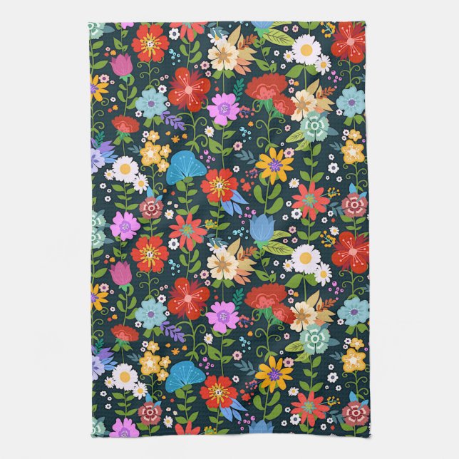 Mexican Floral Folk Art Tea Towel (Vertical)