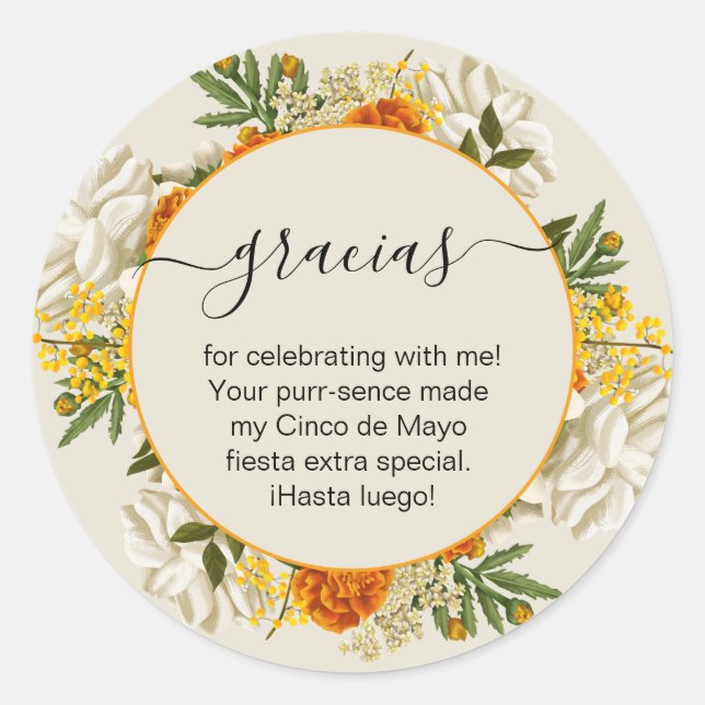 Mexican Floral gracias Thank you Classic Round Sticker (Front)