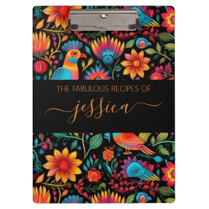 Mexican floral pattern script name recipe clipboard