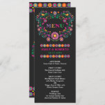 Mexican Floral Pattern Wedding Fiesta Menu Card<br><div class="desc">This festive fiesta-themed wedding menu card features whimsical Mexican floral wreath in hot pink, purple, orange, green, yellow and turquoise. The background colour of the menu card is set to deep charcoal, but feel free to choose a new fill colour in order to match it to your wedding theme. Use...</div>