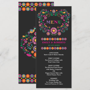 Mexican Floral Pattern Wedding Fiesta Menu Card