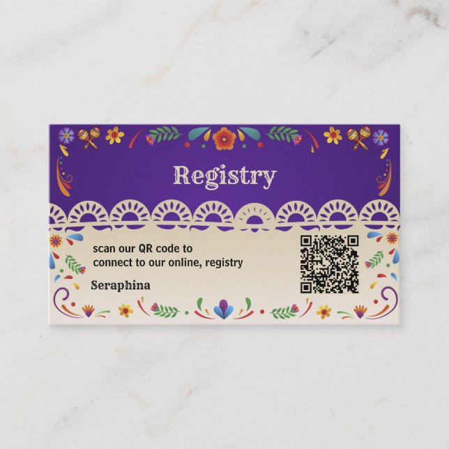 Mexican Floral QR Code Bridal Shower Registry card (Front)