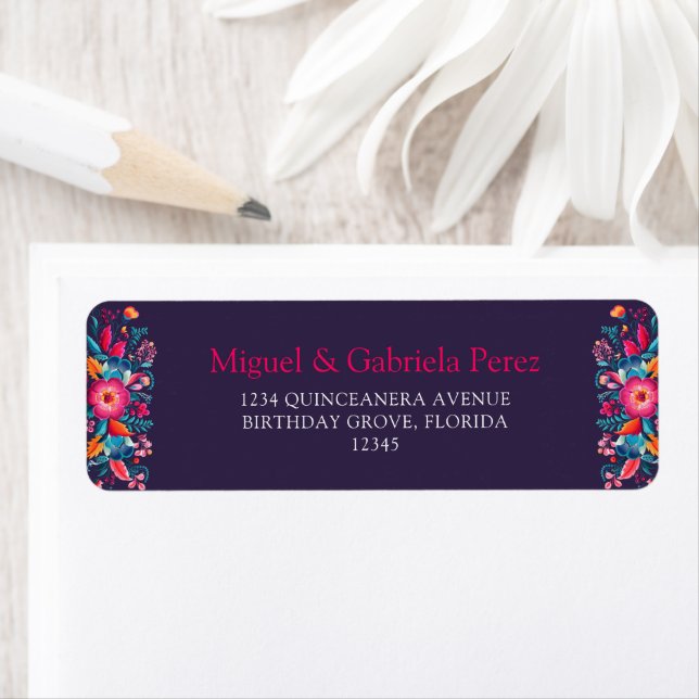 Mexican Floral Quinceanera Return Address (Insitu)