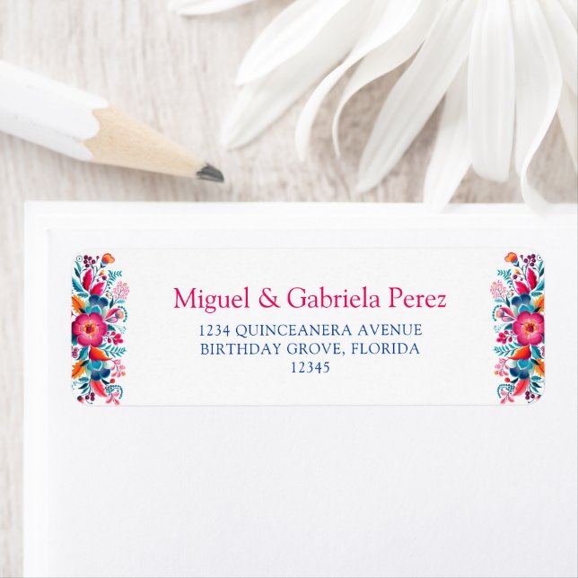 Mexican Floral Quinceanera Return Address (Insitu)