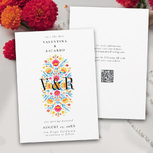 Mexican Floral Rancho Elegant Modern QR Wedding Save The Date