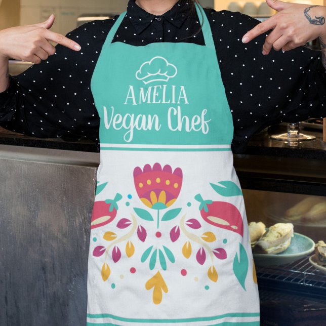 Mexican floral sea green colourful apron (Creator Uploaded)