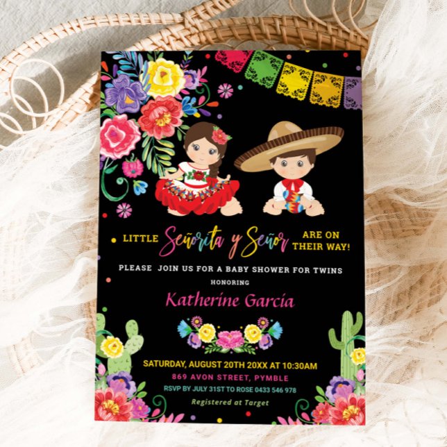 Mexican Floral Senorita Senor Twins Baby Shower   Invitation (Creator Uploaded)