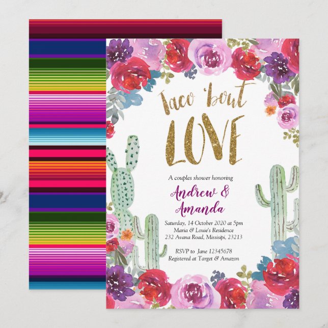 Mexican Floral Taco 'bout Love Invitation (Front/Back)
