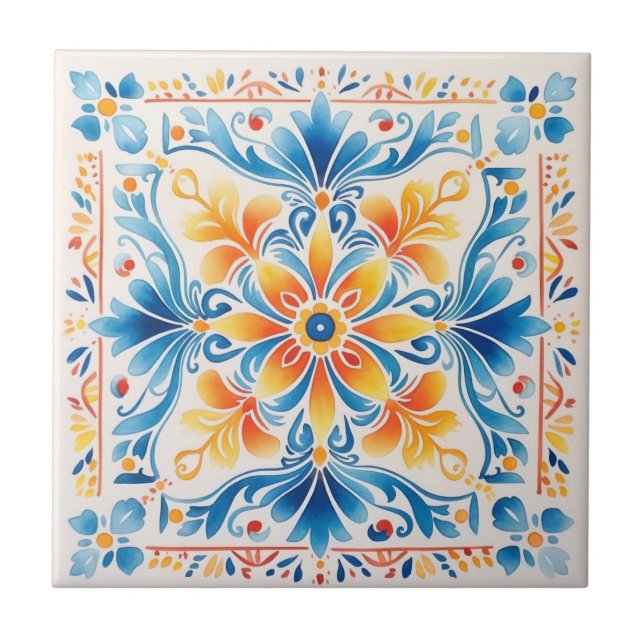 Mexican Floral Talavera Hacienda Style Tile (Front)