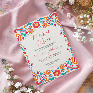 Mexican Floral Traditional Folk Art Wedding Invitation