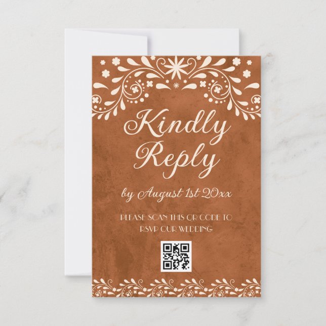 Mexican Floral Wedding QR code RSVP Card (Front)