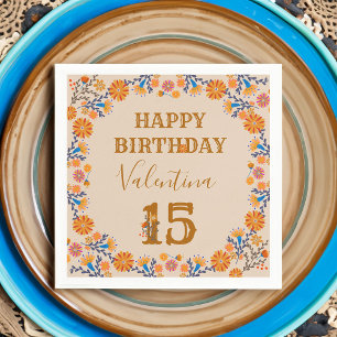 Mexican Floral Western Happy Birthday Editable Age Napkin