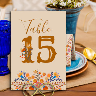 Mexican Floral Western Number Themed Table Card