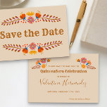 Mexican Floral Western Typography Save The Date<br><div class="desc">Mexican floral save the date card with fiesta folk art flowers in earthy colour palette of champagne beige brown blue pink orange and yellow. Distinctive design with western typography and elegant handwritten script. The template is set up to customise for any occasion and personalise with your event date. Please browse...</div>