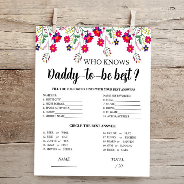 Mexican Floral Who knows Daddy Baby Shower Game (Creator Uploaded)