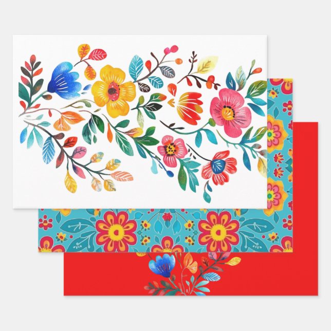 Mexican Floral Wrapping Paper Sheet (Set)