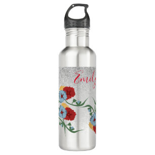 Mexican Florals Green Sparkle Monogrammed Name 710 Ml Water Bottle