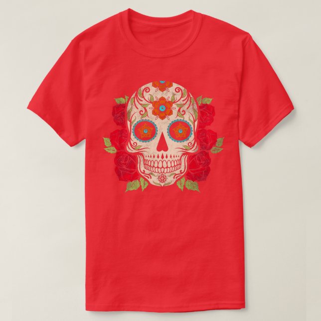 Mexican Flower Skull T-Shirt (Design Front)