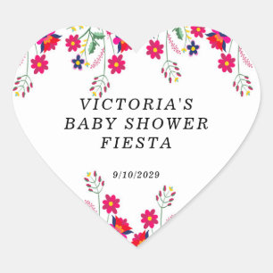 Mexican Flowers Baby Shower Fiesta Heart Sticker