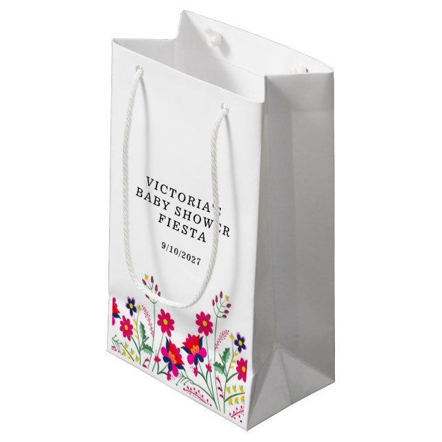 Mexican Flowers Baby Shower Fiesta Small Gift Bag (Front Angled)
