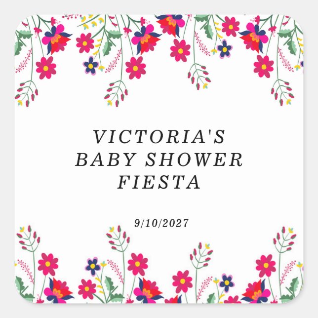 Mexican Flowers Baby Shower Fiesta Square Sticker (Front)