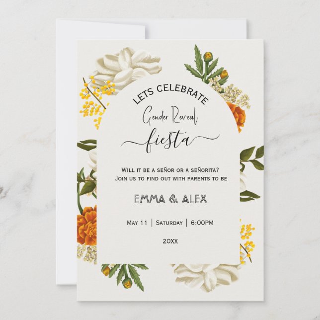  Mexican flowers Cinco De Mayo Gender Reveal  Invitation (Front)