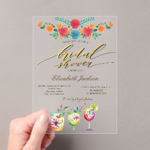 Mexican Flowers Drinks Bridal Shower Acrylic Invitations