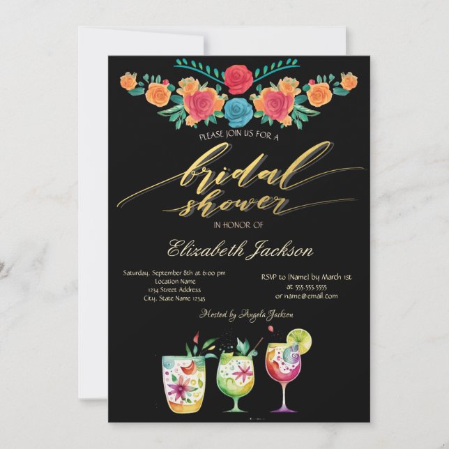 Mexican Flowers Drinks Bridal Shower  Invitation (Front)