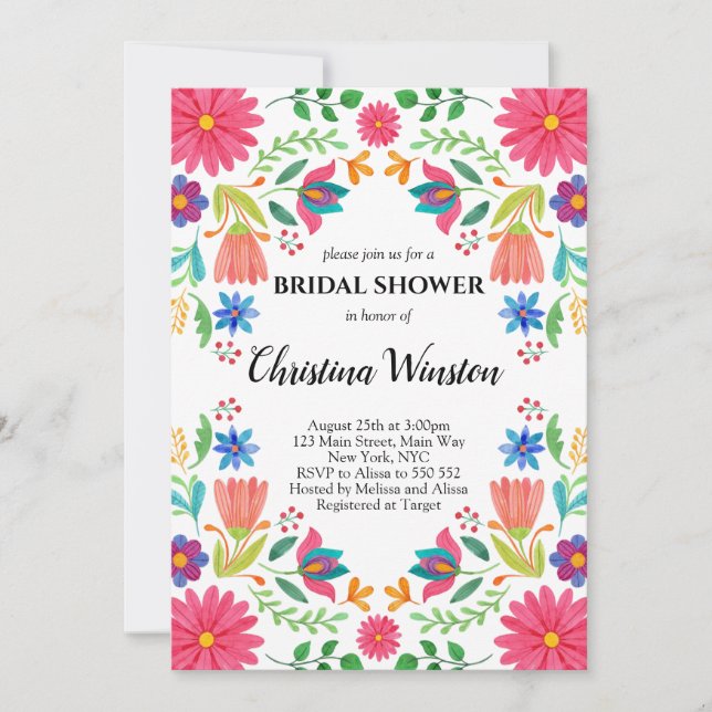Mexican Flowers Floral Bridal Fiesta Invitation (Front)
