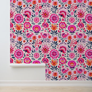 Mexican Flowers Fuchsia Pink Elegant Floral  Wallpaper