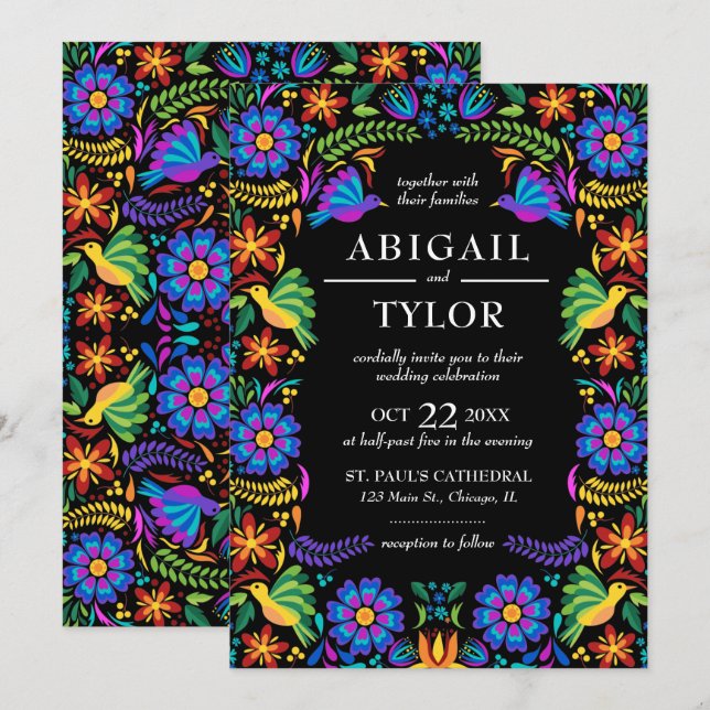 Mexican Flowers Wedding Invitation (Front/Back)