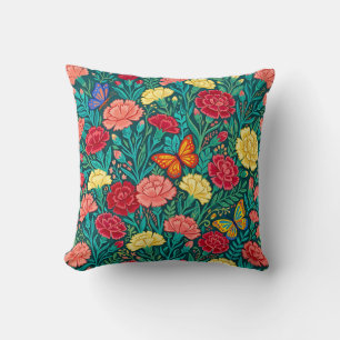 Mexican Folk Art Carnation Throw Pillow