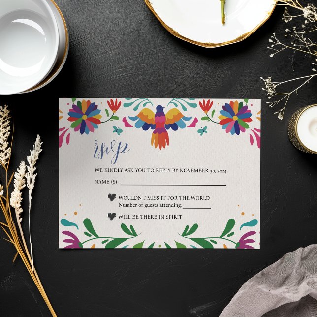 Mexican Folk Art Colourful Floral Fiesta Wedding RSVP Card (Mexican Folk Art Colorful Floral Fiesta Wedding RSVP Card)