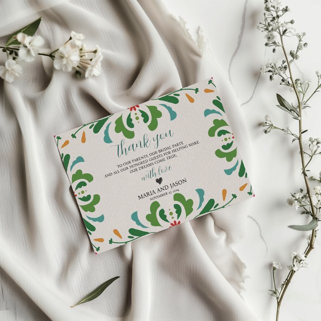 Mexican Folk Art Colourful Floral Fiesta Wedding Thank You Card (Mexican Folk Art Colorful Floral Fiesta Wedding Thank You Card)