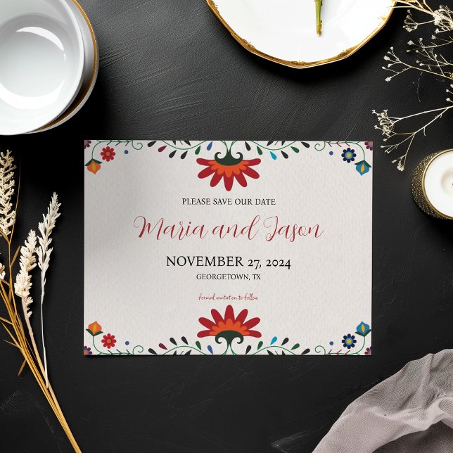 Mexican Folk Art Floral Botanical Fiesta Wedding Save The Date (Mexican Folk Art Floral Botanical Fiesta Wedding Save The Date)