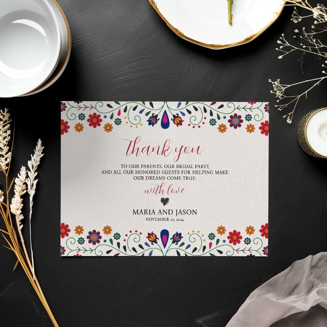 Mexican Folk Art Floral Botanical Fiesta Wedding Thank You Card (Mexican Folk Art Floral Botanical Fiesta Wedding Thank You Card)