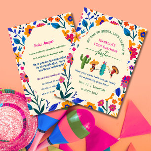 Mexican folk art floral fiesta Birthday  Invitation