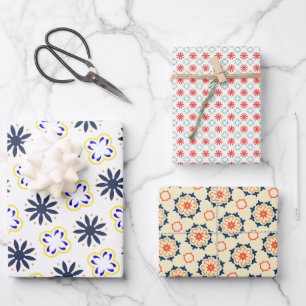 Mexican Folk Art Floral orange colourful Wrapping Paper Sheet