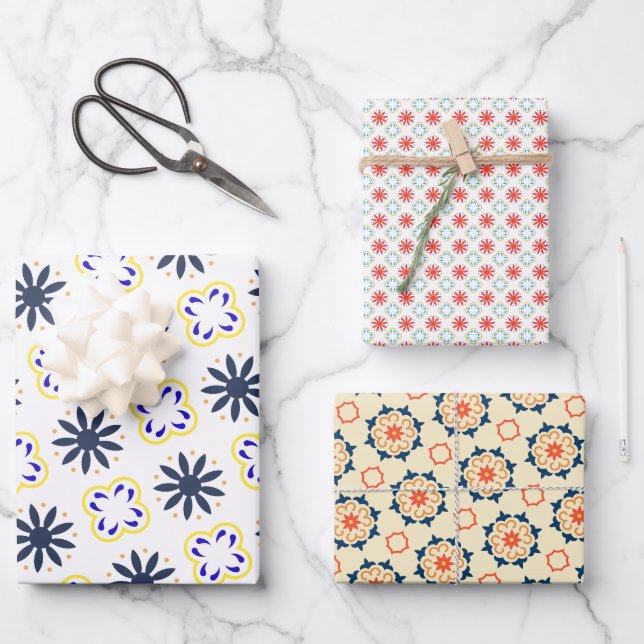 Mexican Folk Art Floral orange colourful Wrapping Paper Sheet (Front)