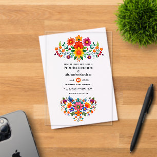 Mexican Folk Art Floral Transparent Wedding Acrylic Invitations